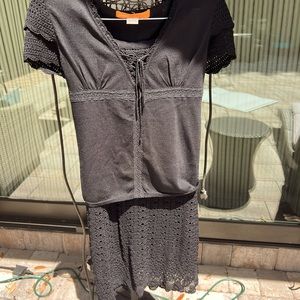 Medium black crochet midi skirt and top